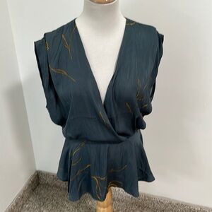 DownEast Dark Teal Blouse with Gold Accents